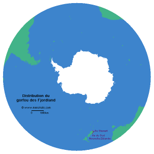Carte de distribution du gorfou des Fjordland