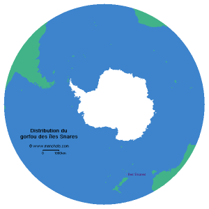 Carte de distribution du gorfou des îles Snares